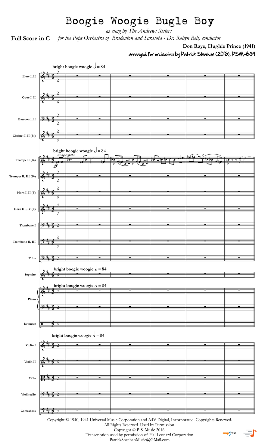 Boogie Woogie Bugle Boy Full Orchestra scores gallery preview page 1
