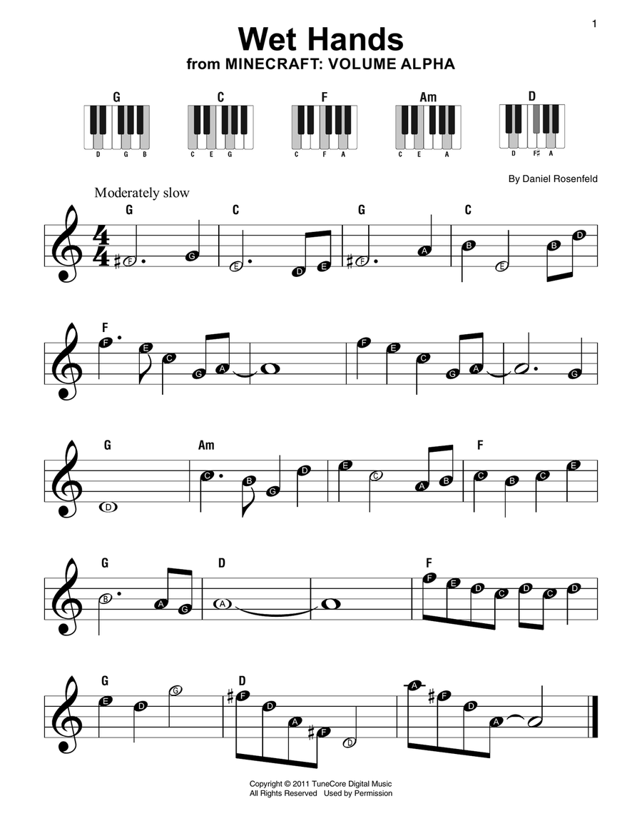 Wet Hands (from Minecraft) Easy Piano scores gallery preview page 1