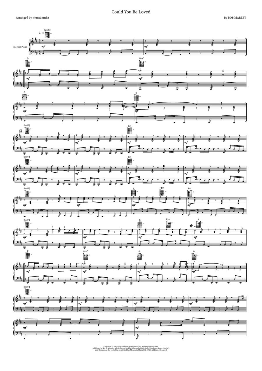 Could You Be Loved Part scores gallery preview page 1