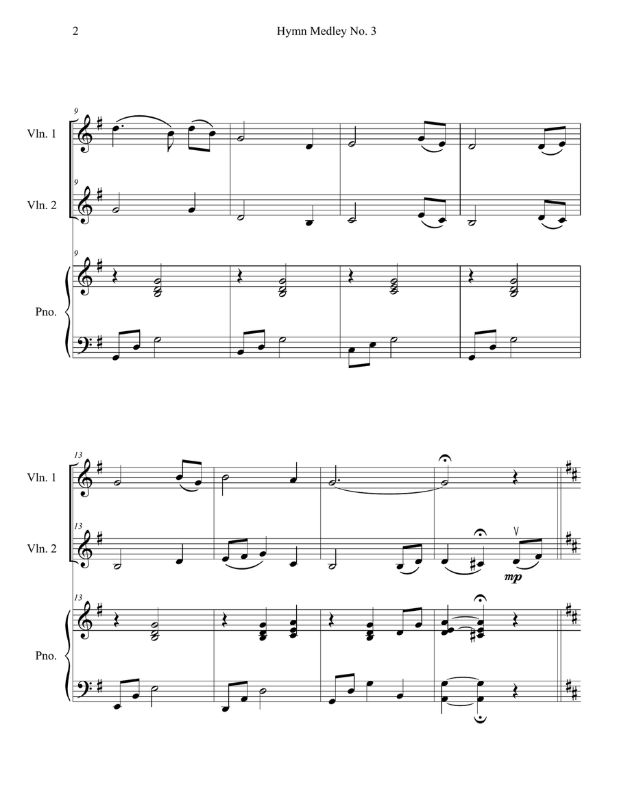 Hymn Medley No. 3 (Violin Duet with Piano Accompaniment) String Duet scores gallery preview page 2