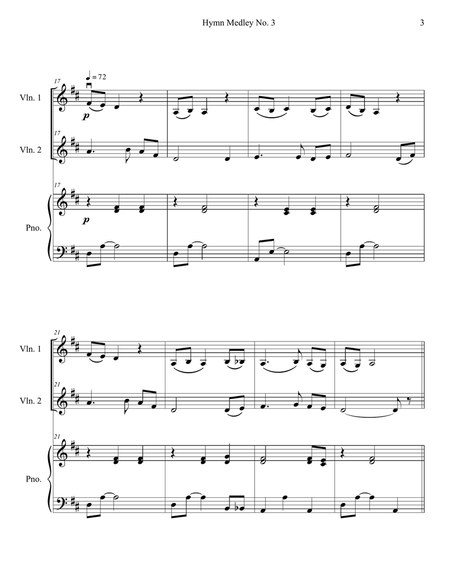Hymn Medley No. 3 (Violin Duet with Piano Accompaniment) String Duet scores gallery preview page 3