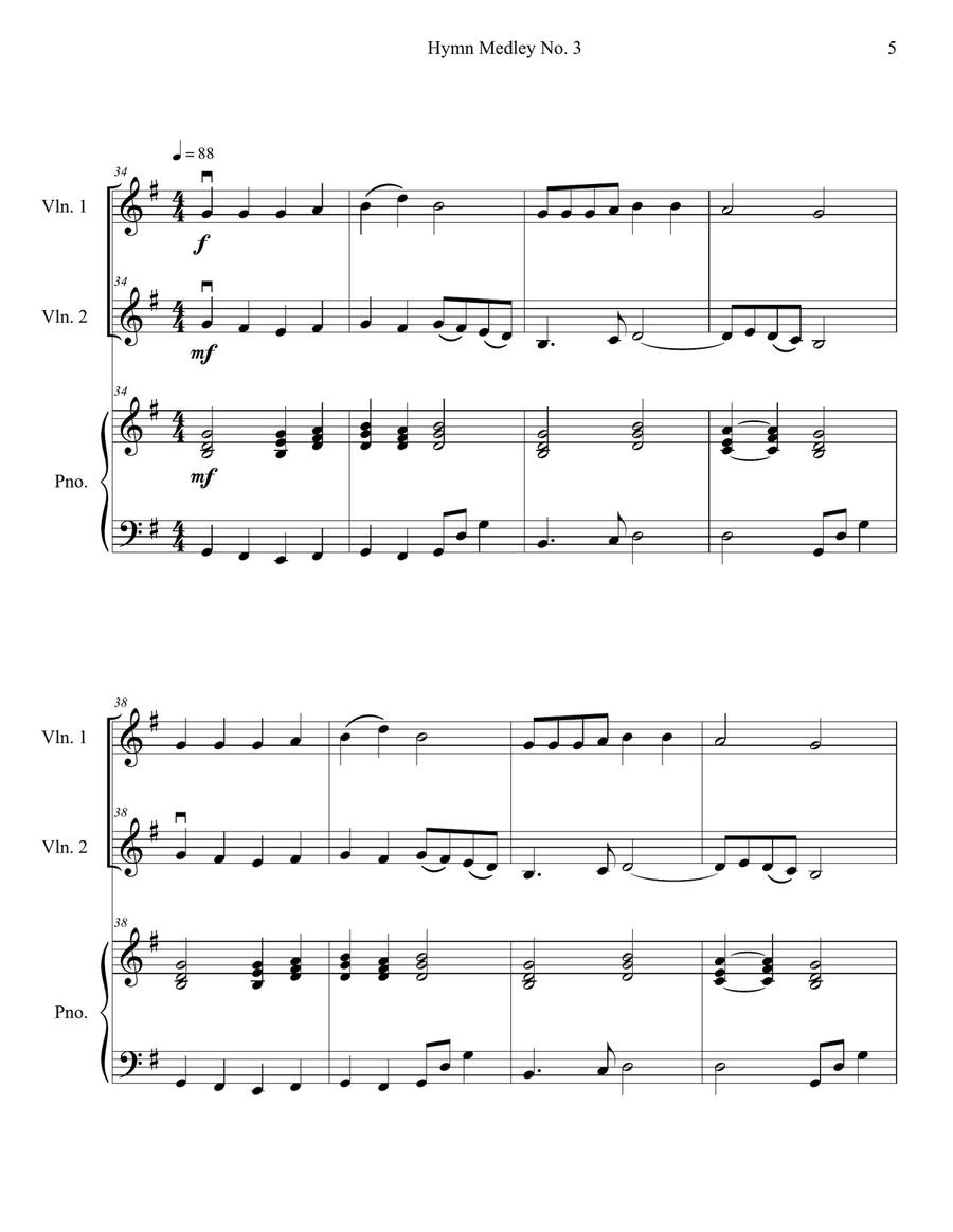Hymn Medley No. 3 (Violin Duet with Piano Accompaniment) String Duet scores gallery preview page 5