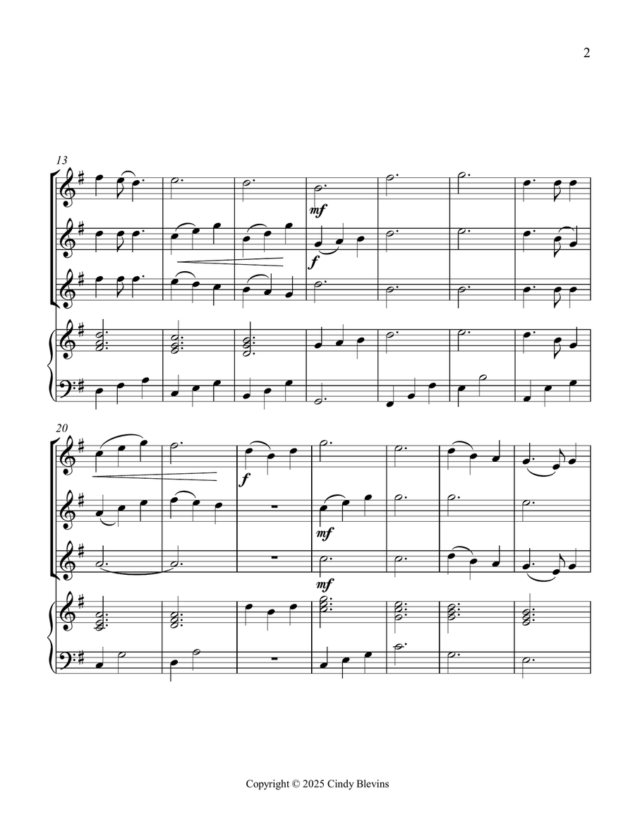 Morning Has Broken, for Three Violins and Piano Small Ensemble scores gallery preview page 3
