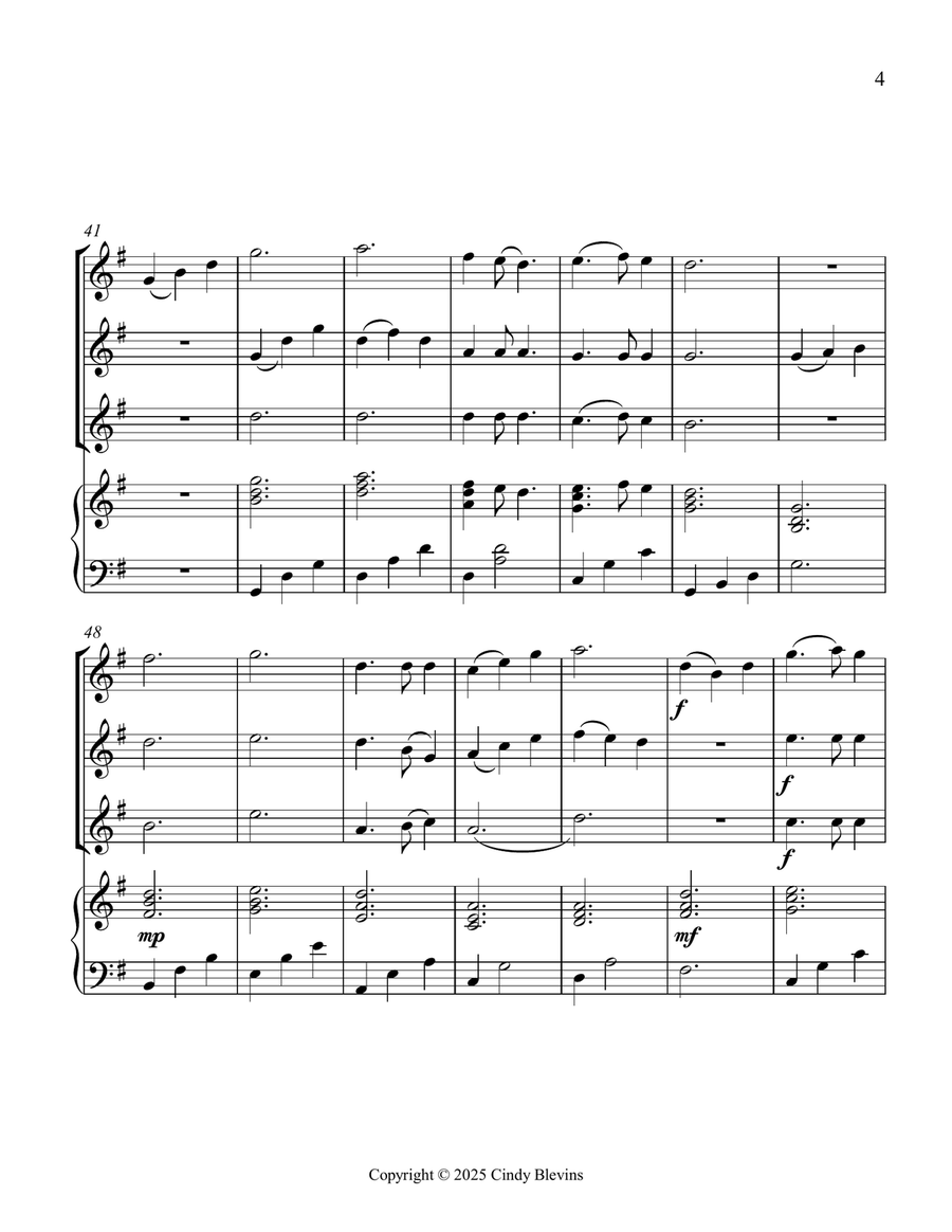 Morning Has Broken, for Three Violins and Piano Small Ensemble scores gallery preview page 5