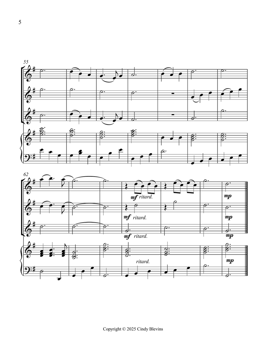 Morning Has Broken, for Three Violins and Piano Small Ensemble scores gallery preview page 6
