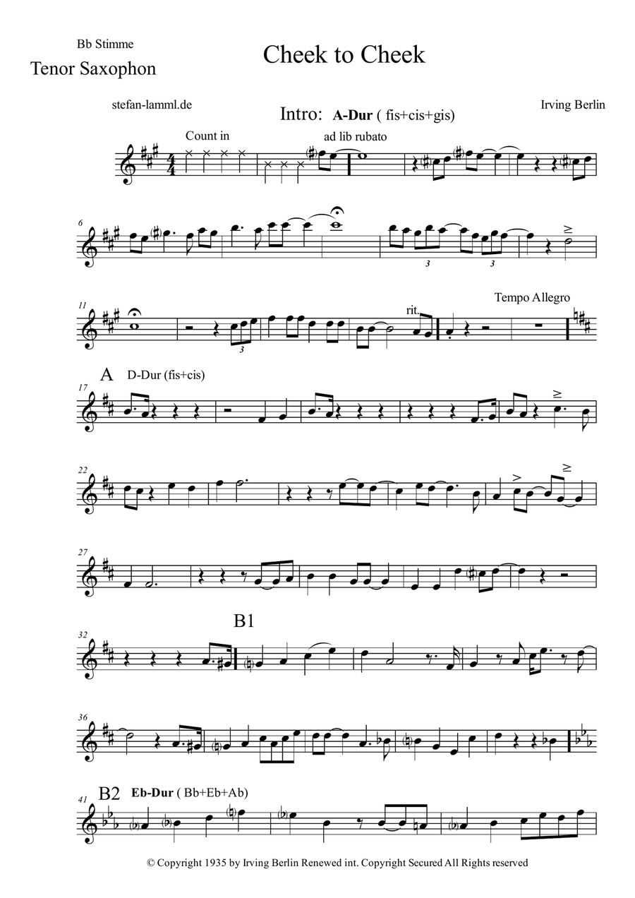 Cheek To Cheek Tenor Saxophone scores gallery preview page 1