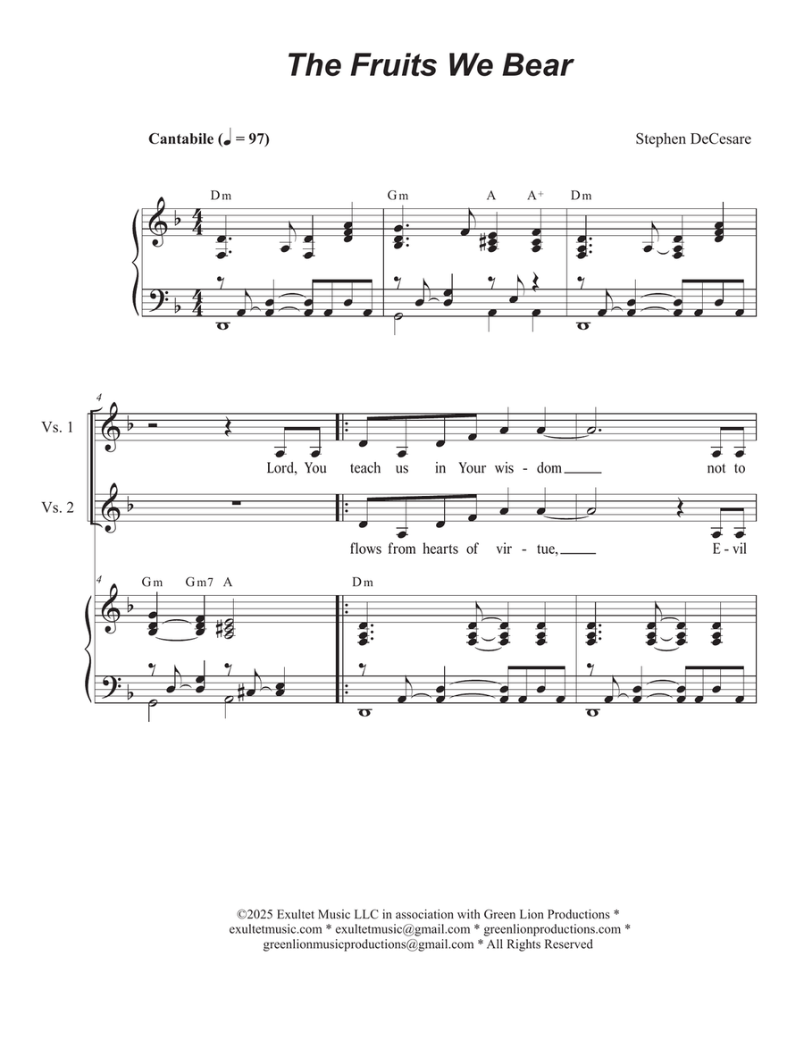 The Fruits We Bear (Unison choir) Unison Choir scores gallery preview page 1