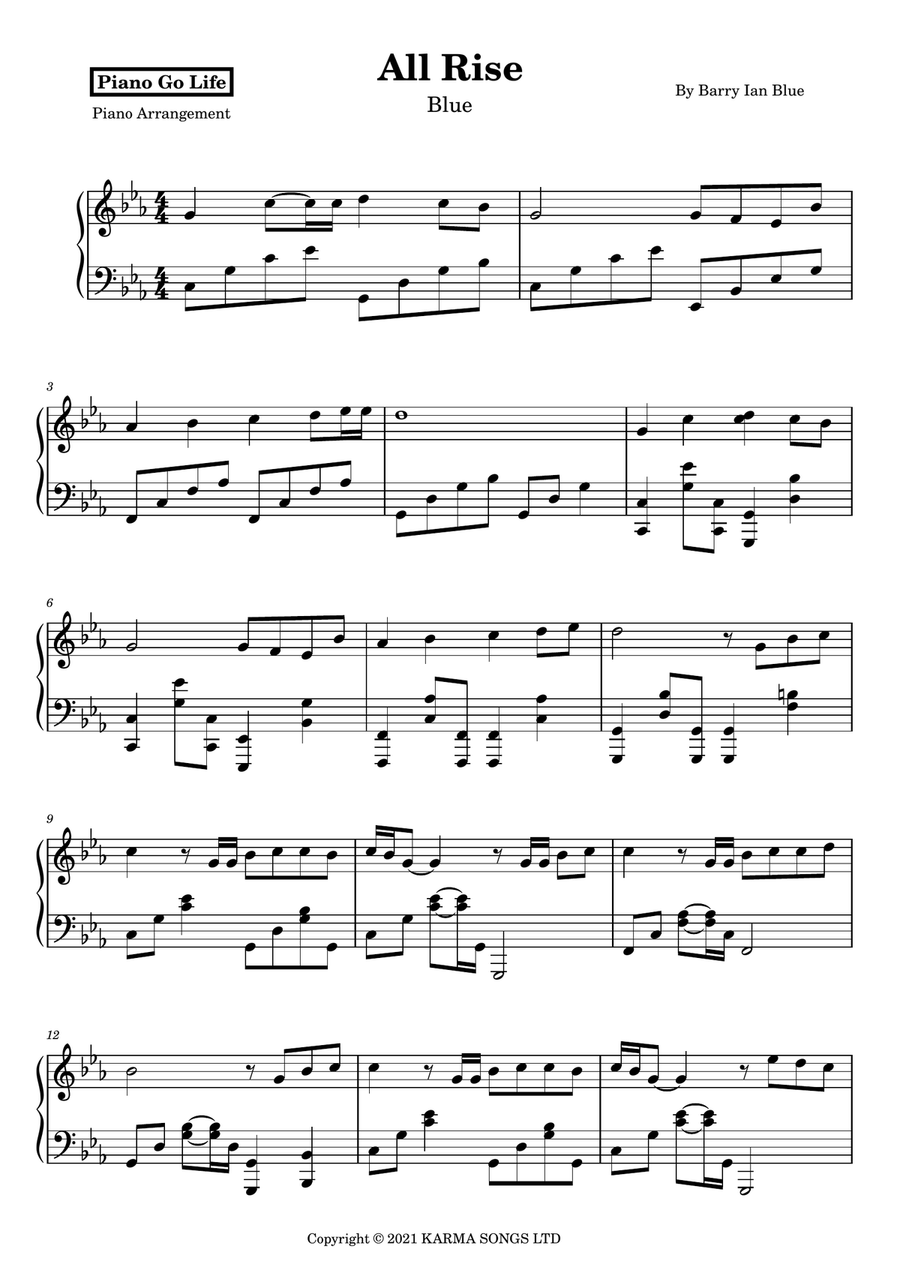 All Rise All Rise Piano Solo scores gallery preview page 1