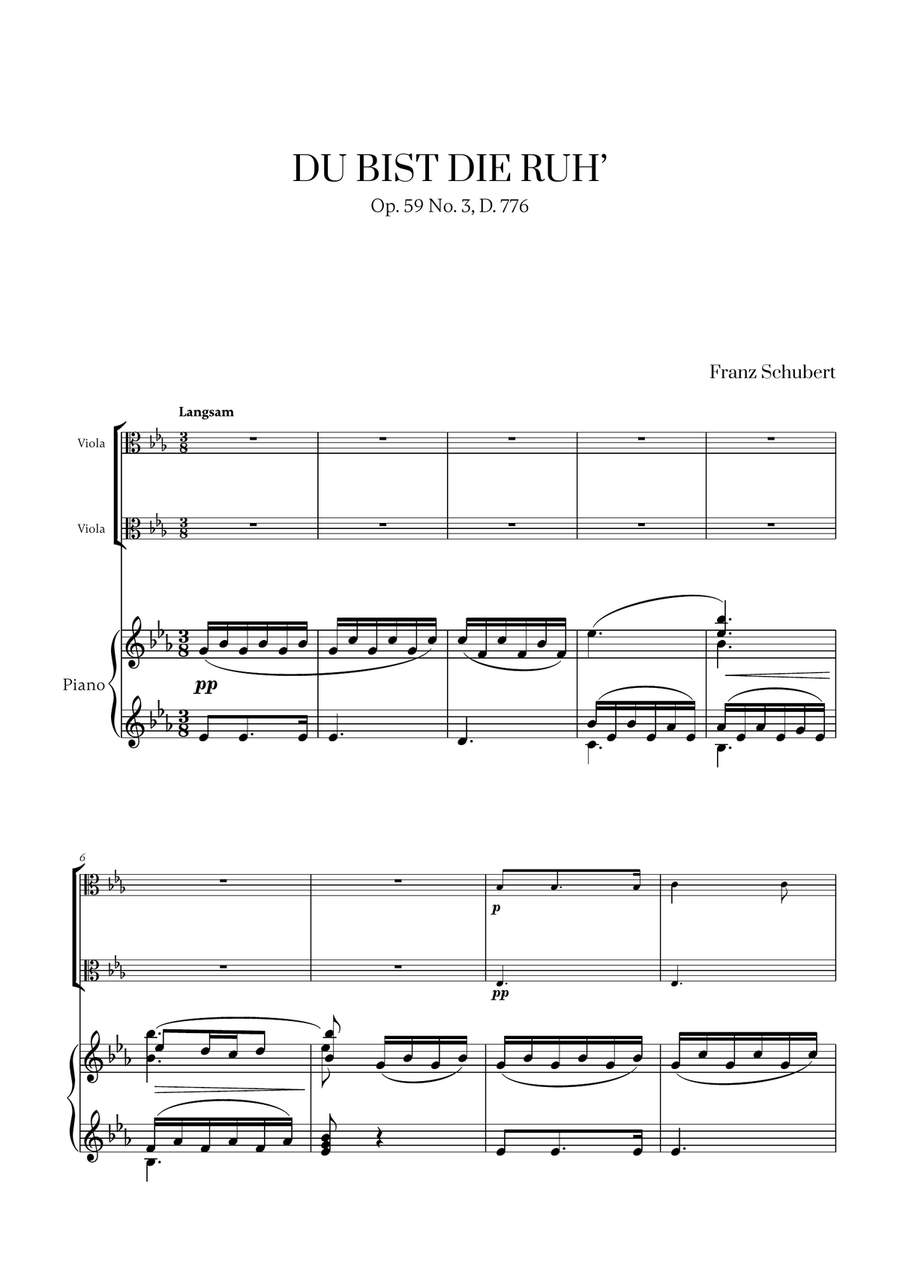 Franz Schubert - Du bist die Ruh (for Viola Duet and Piano) String Duet scores gallery preview page 1