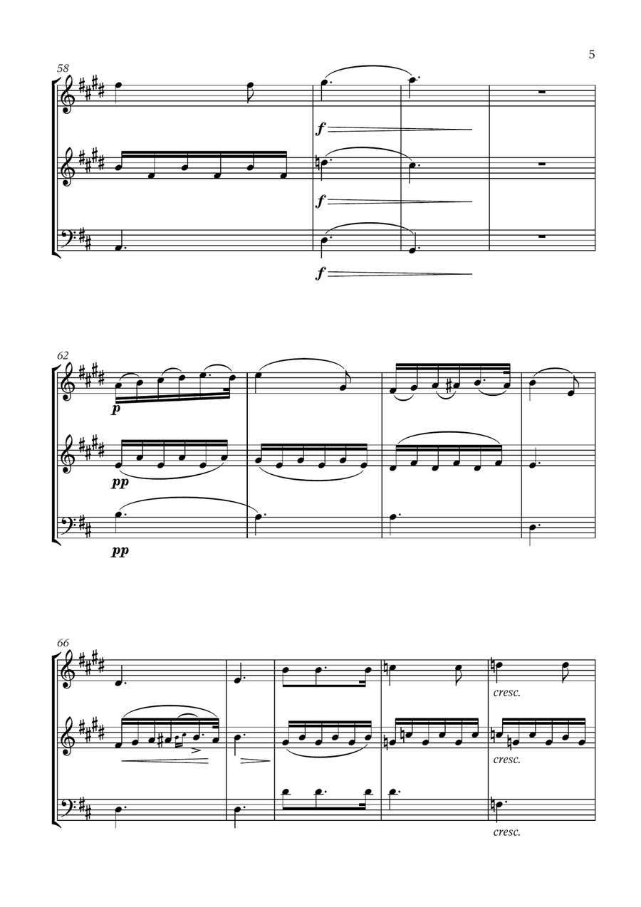 Franz Schubert - Du bist die Ruh (D major) (for Clarinet, Soprano Saxophone and Bassoon) Small Ensemble scores gallery preview page 5