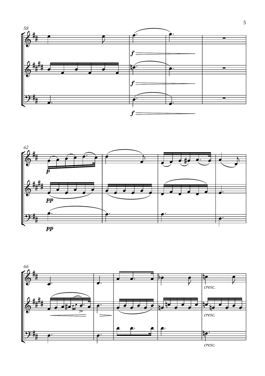 Franz Schubert - Du bist die Ruh (D major) (for Flute, Soprano Saxophone and Bassoon) Small Ensemble scores gallery preview page 5