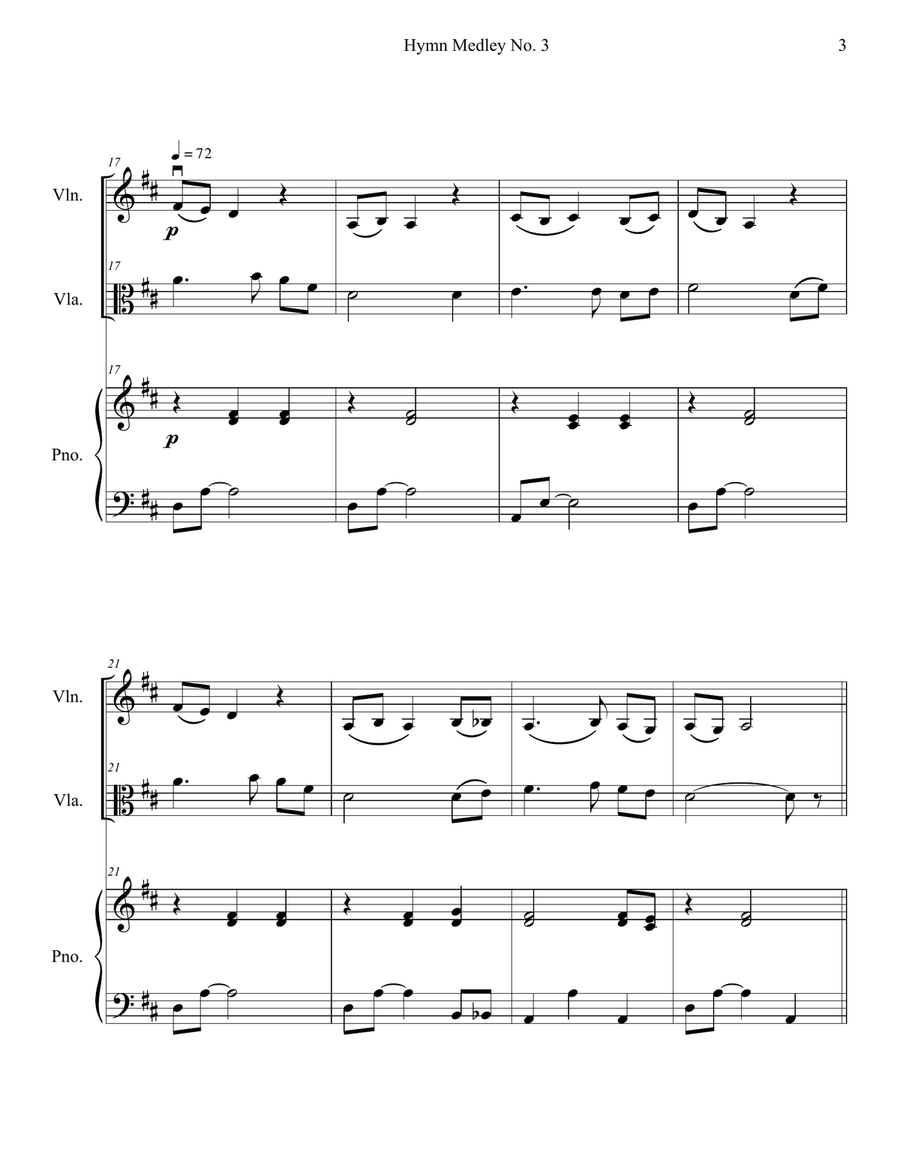 Hymn Medley No. 3 (Violin and Viola Duet with Piano Accompaniment) String Duet scores gallery preview page 3