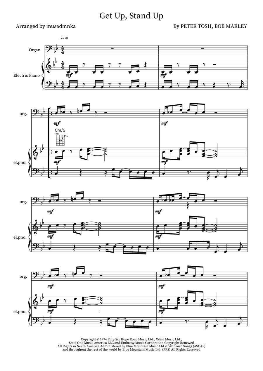 Get Up, Stand Up Organ Solo scores gallery preview page 1