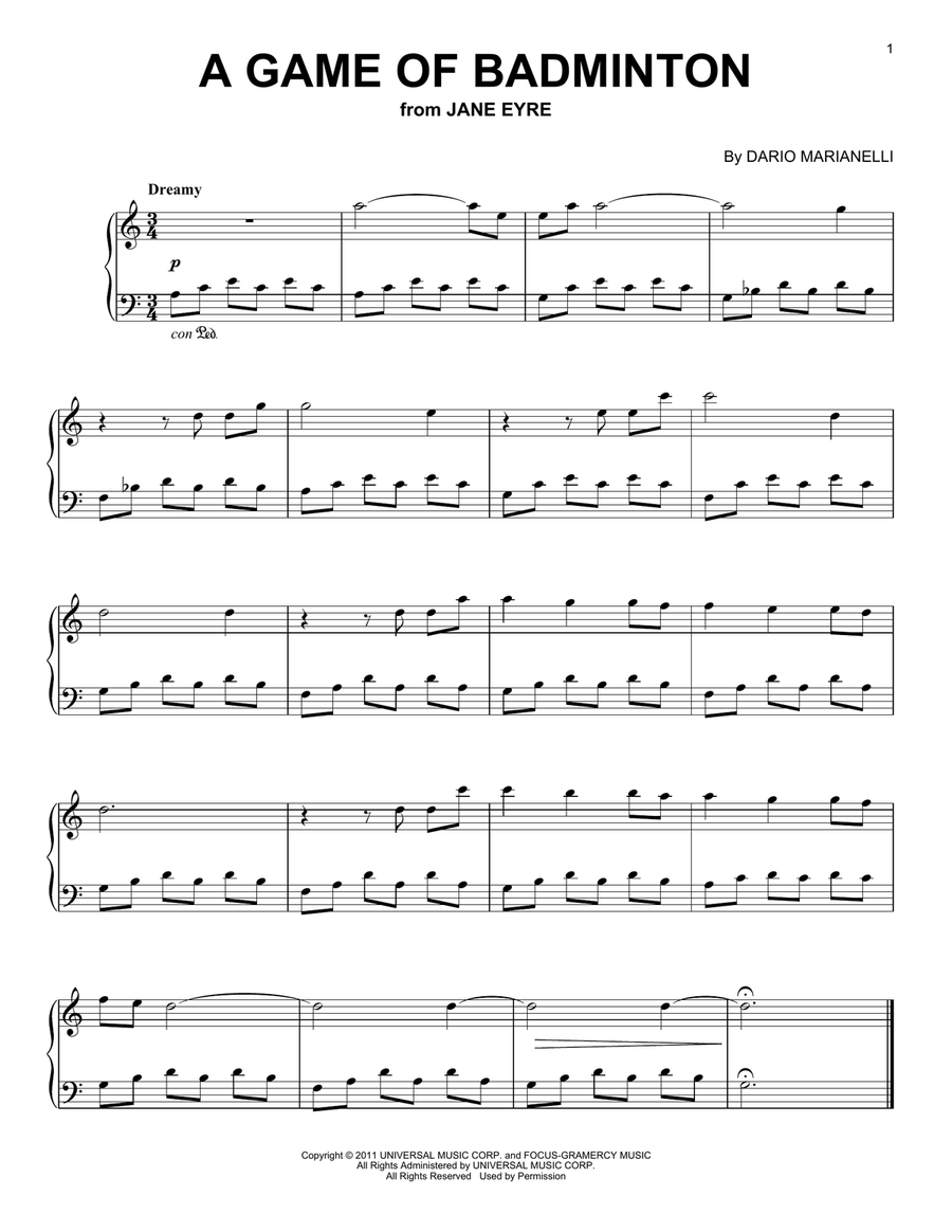A Game Of Badminton (from Jane Eyre) Easy Piano scores gallery preview page 1