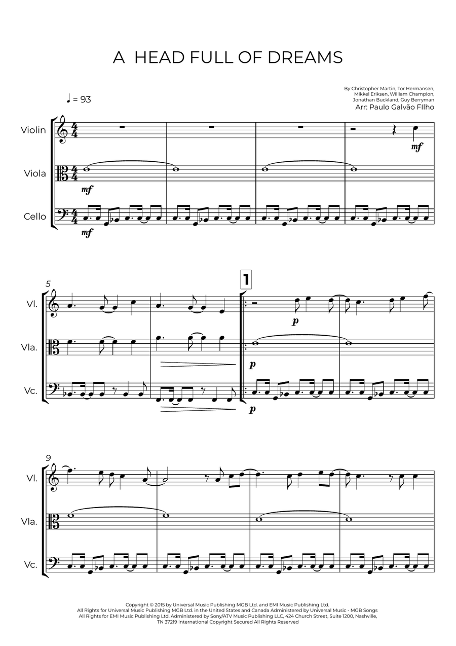 A Head Full Of Dreams A Head Full Of Dreams String Trio scores gallery preview page 2