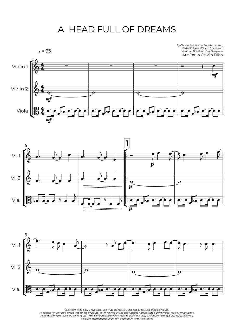 A Head Full Of Dreams A Head Full Of Dreams String Trio scores gallery preview page 2