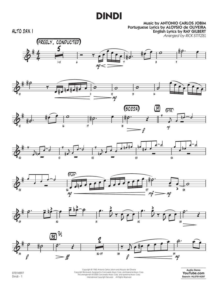 Dindi (arr. Rick Stitzel) - Alto Sax 1 Jazz Ensemble scores gallery preview page 1