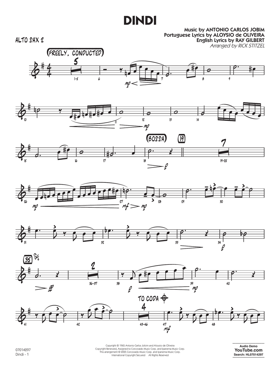 Dindi (arr. Rick Stitzel) - Alto Sax 2 Jazz Ensemble scores gallery preview page 1