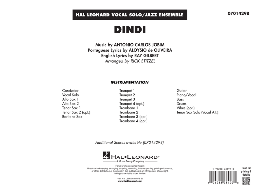 Dindi (arr. Rick Stitzel) - Conductor Score (Full Score) Jazz Ensemble scores gallery preview page 1