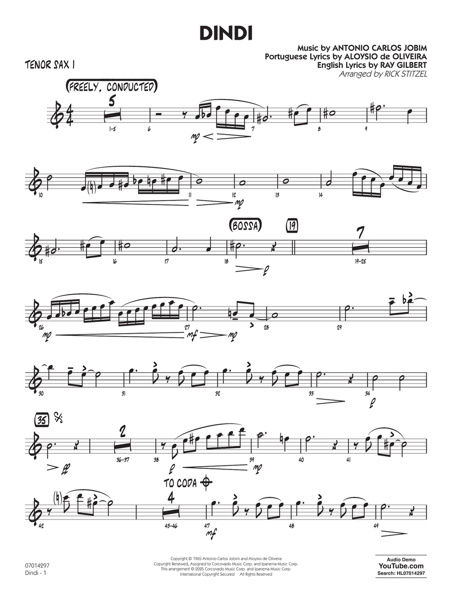 Dindi (arr. Rick Stitzel) - Tenor Sax 1 Jazz Ensemble scores gallery preview page 1