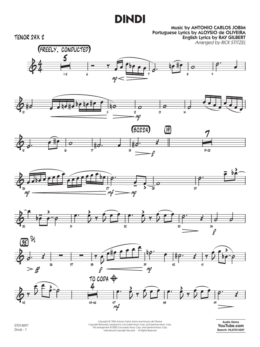 Dindi (arr. Rick Stitzel) - Tenor Sax 2 Jazz Ensemble scores gallery preview page 1