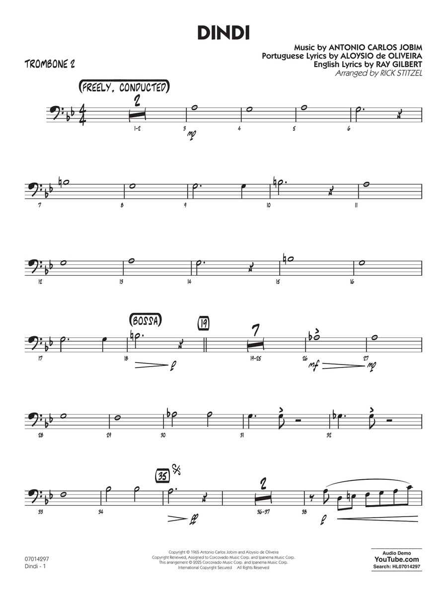 Dindi (arr. Rick Stitzel) - Trombone 2 Jazz Ensemble scores gallery preview page 1