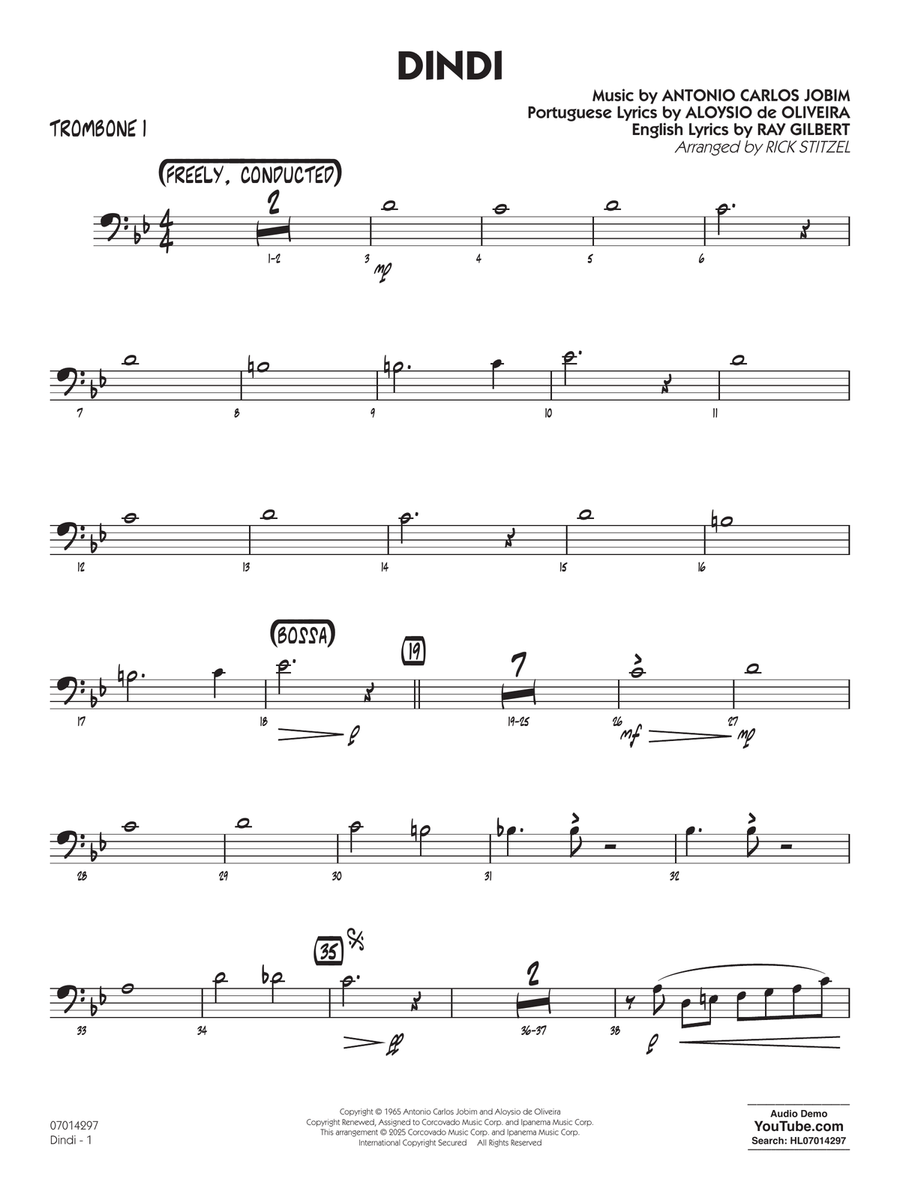 Dindi (arr. Rick Stitzel) - Trombone 1 Jazz Ensemble scores gallery preview page 1