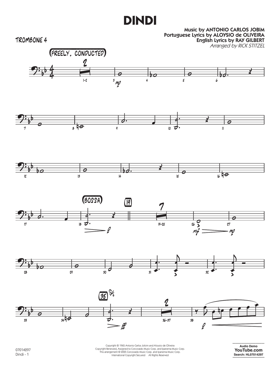 Dindi (arr. Rick Stitzel) - Trombone 4 Jazz Ensemble scores gallery preview page 1