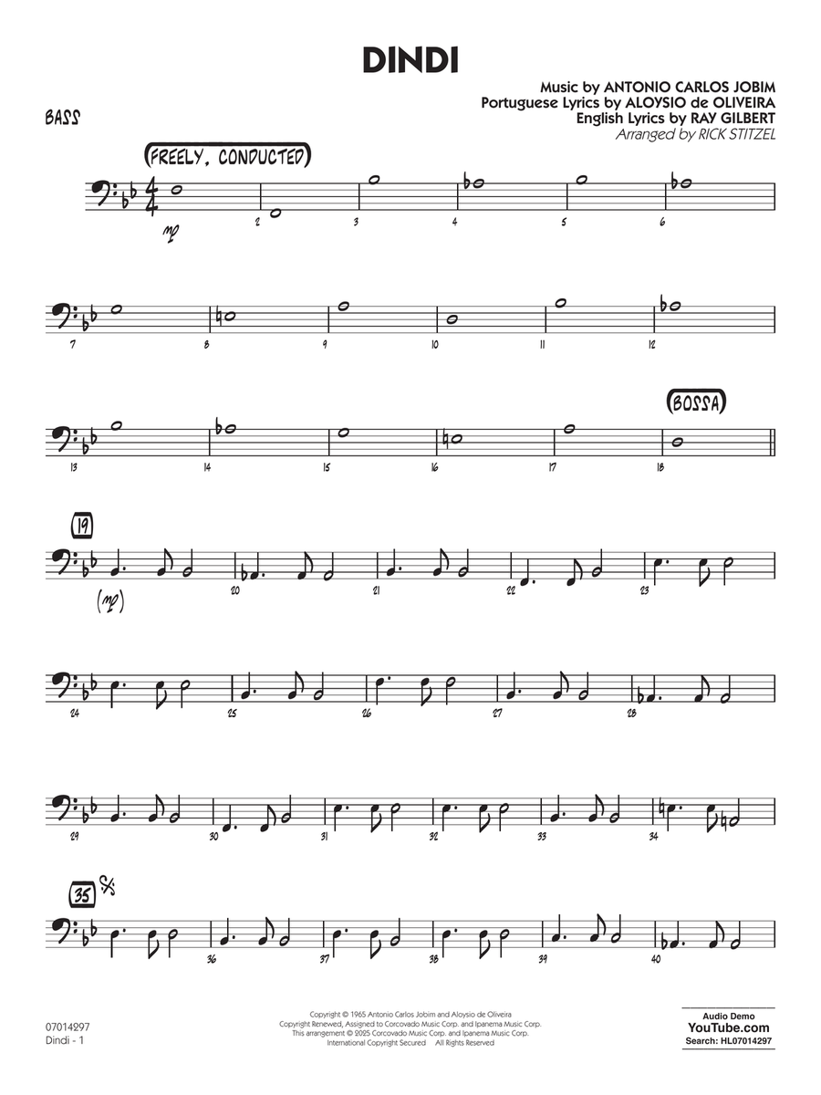 Dindi (arr. Rick Stitzel) - Bass Jazz Ensemble scores gallery preview page 1
