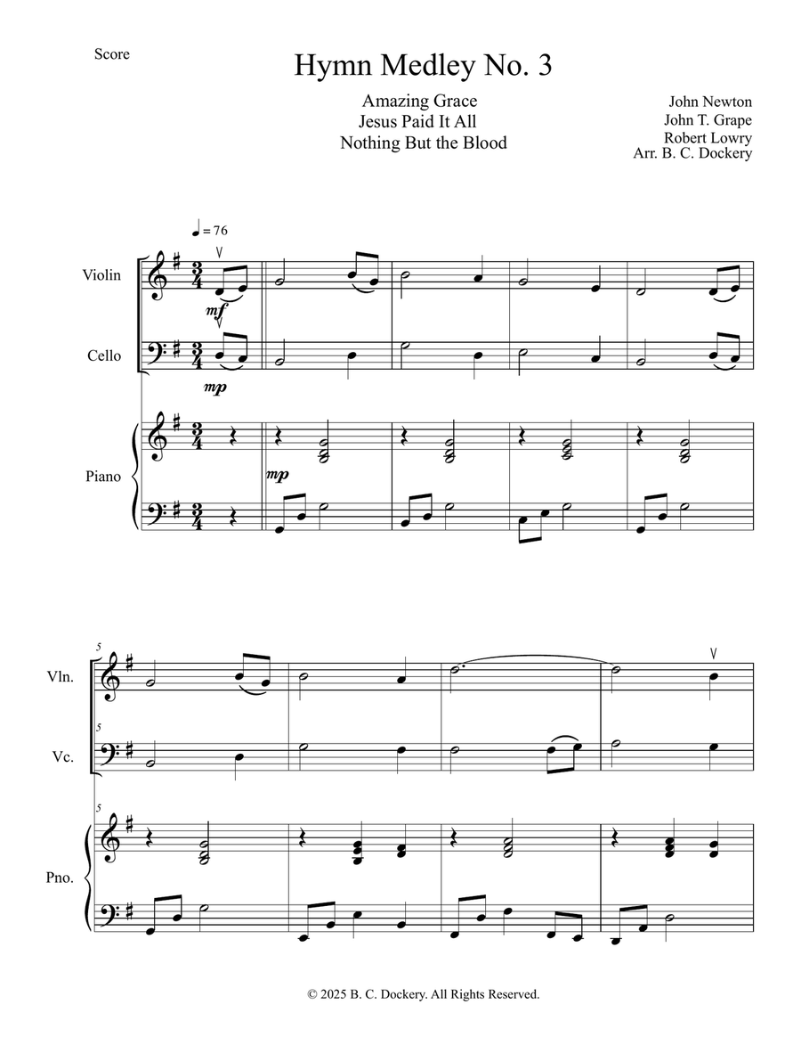 Hymn Medley No. 3 (Violin and Cello Duet with Piano Accompaniment) Piano Trio scores gallery preview page 1