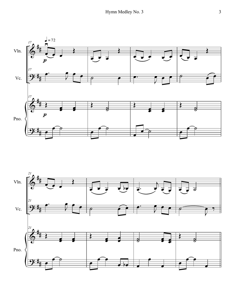 Hymn Medley No. 3 (Violin and Cello Duet with Piano Accompaniment) Piano Trio scores gallery preview page 3