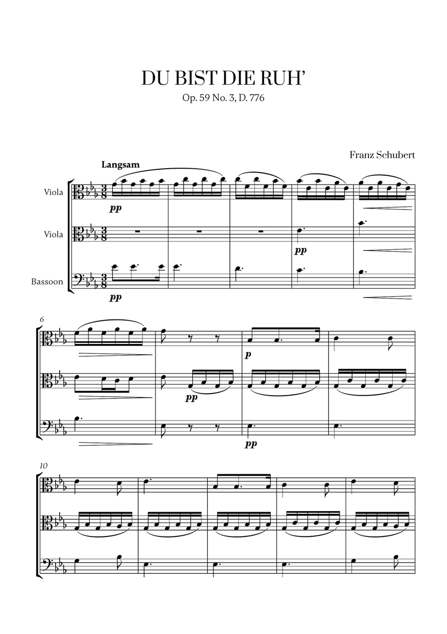 Schubert - Du bist die Ruh (for 2 Violas and Bassoon) Small Ensemble scores gallery preview page 1