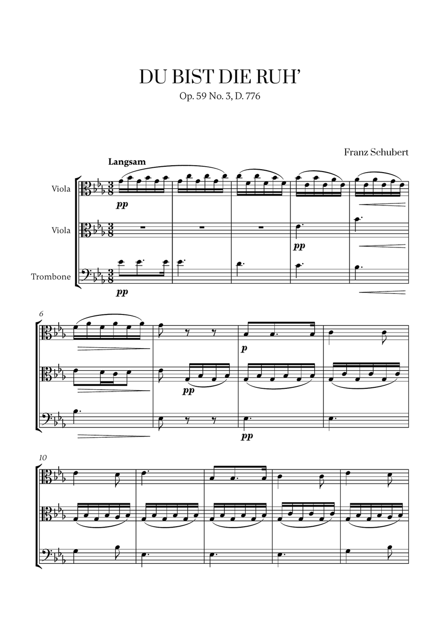 Schubert - Du bist die Ruh (for 2 Violas and Trombone) Small Ensemble scores gallery preview page 1