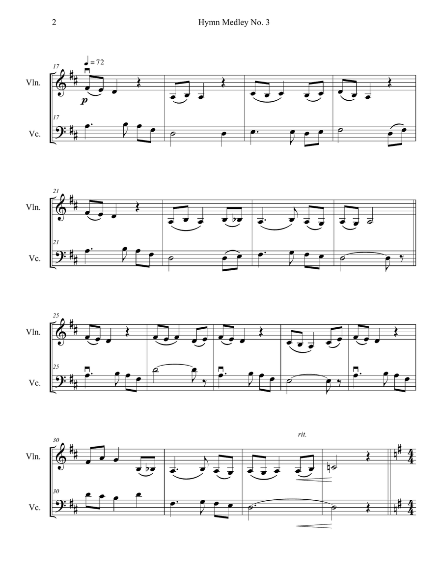 Hymn Medley No. 3 (Violin and Cello Duet) String Duet scores gallery preview page 2