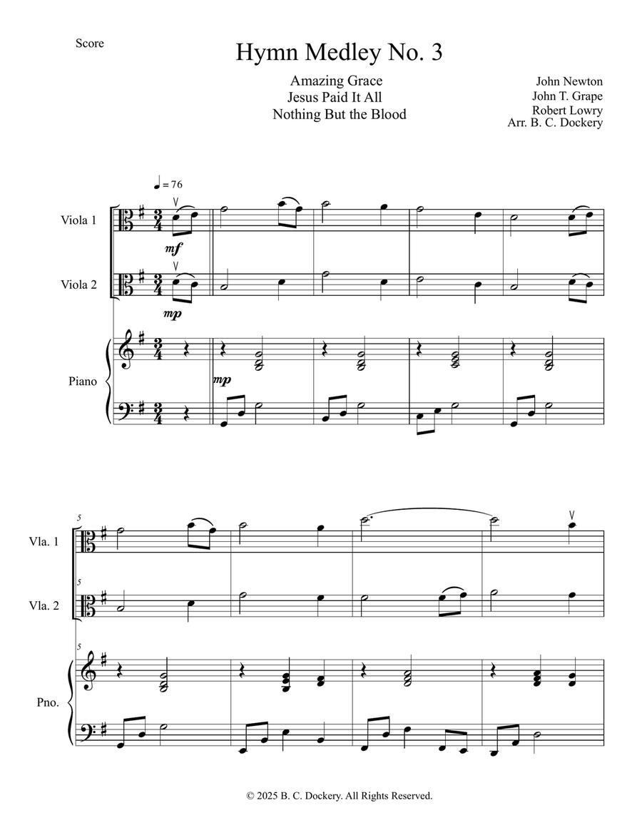 Hymn Medley No. 3 (Viola Duet with Piano Accompaniment) String Duet scores gallery preview page 1