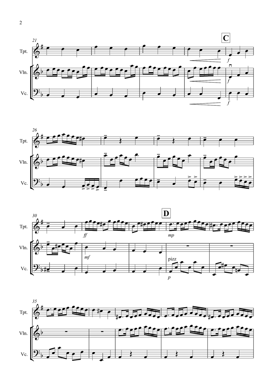 Rondeau (from Abdelazer) for Trumpet, Violin and Cello Trio Small Ensemble scores gallery preview page 2