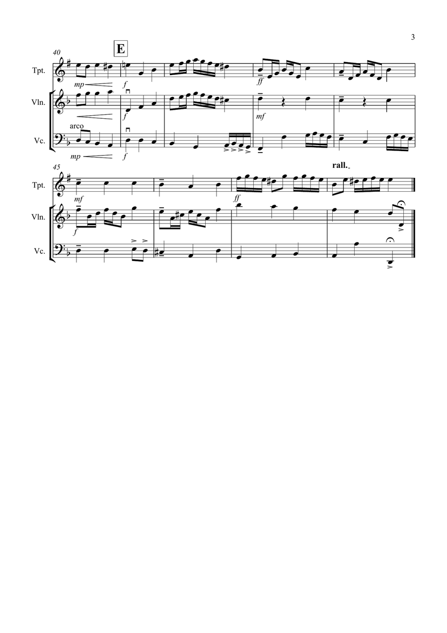 Rondeau (from Abdelazer) for Trumpet, Violin and Cello Trio Small Ensemble scores gallery preview page 3