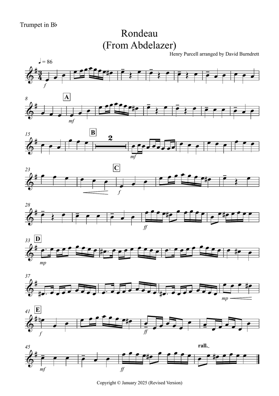 Rondeau (from Abdelazer) for Trumpet, Violin and Cello Trio Small Ensemble scores gallery preview page 4