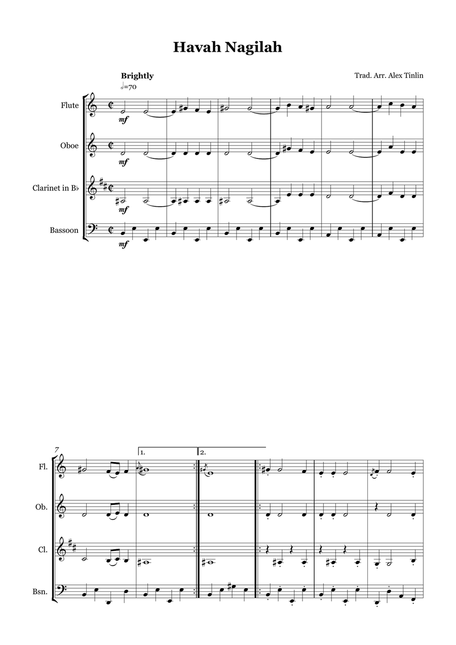 Havah Nagilah Havah Nagilah Woodwind Quartet scores gallery preview page 2