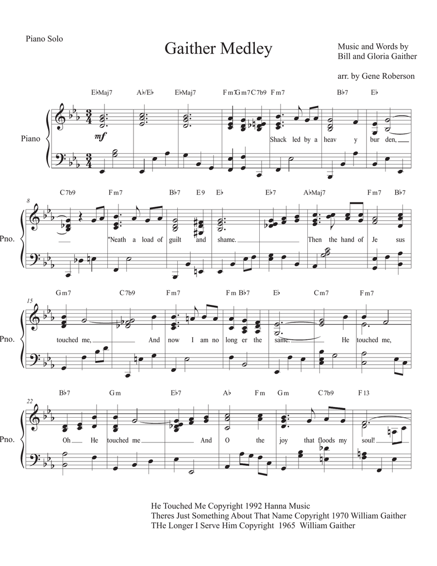 Medley: He Touched Me with There's Something About That Name and The Longer I Serve Him Piano, Vocal scores gallery preview page 2