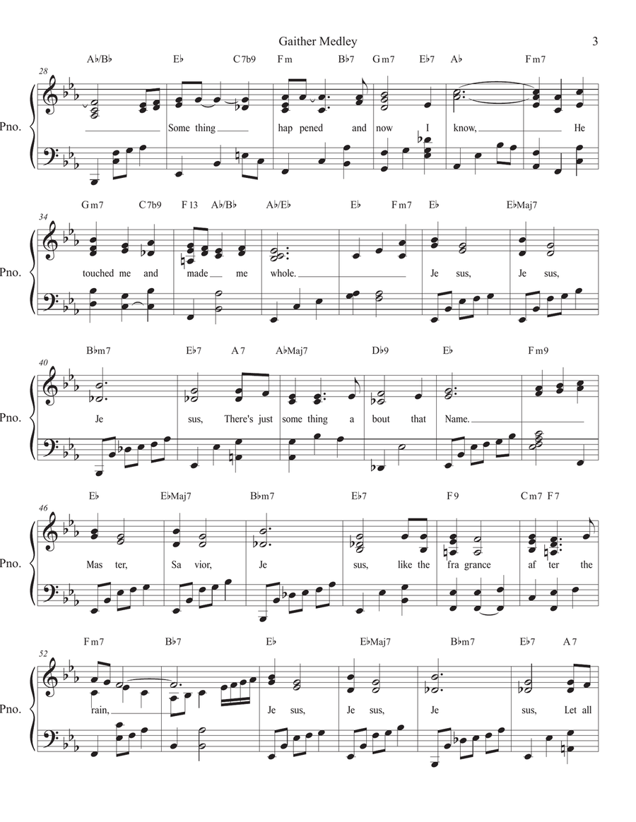 Medley: He Touched Me with There's Something About That Name and The Longer I Serve Him Piano, Vocal scores gallery preview page 3