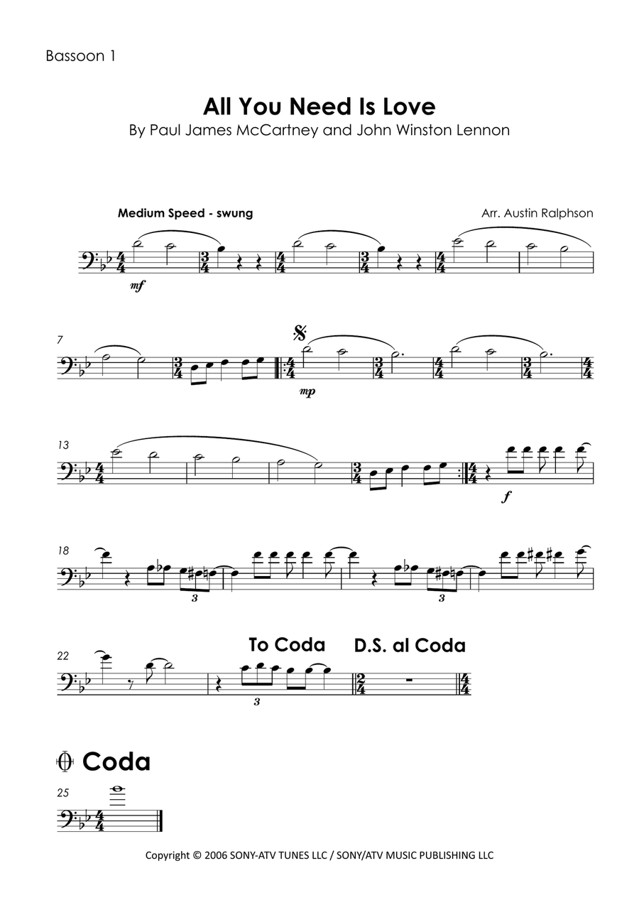 All You Need Is Love Bassoon Quartet scores gallery preview page 3