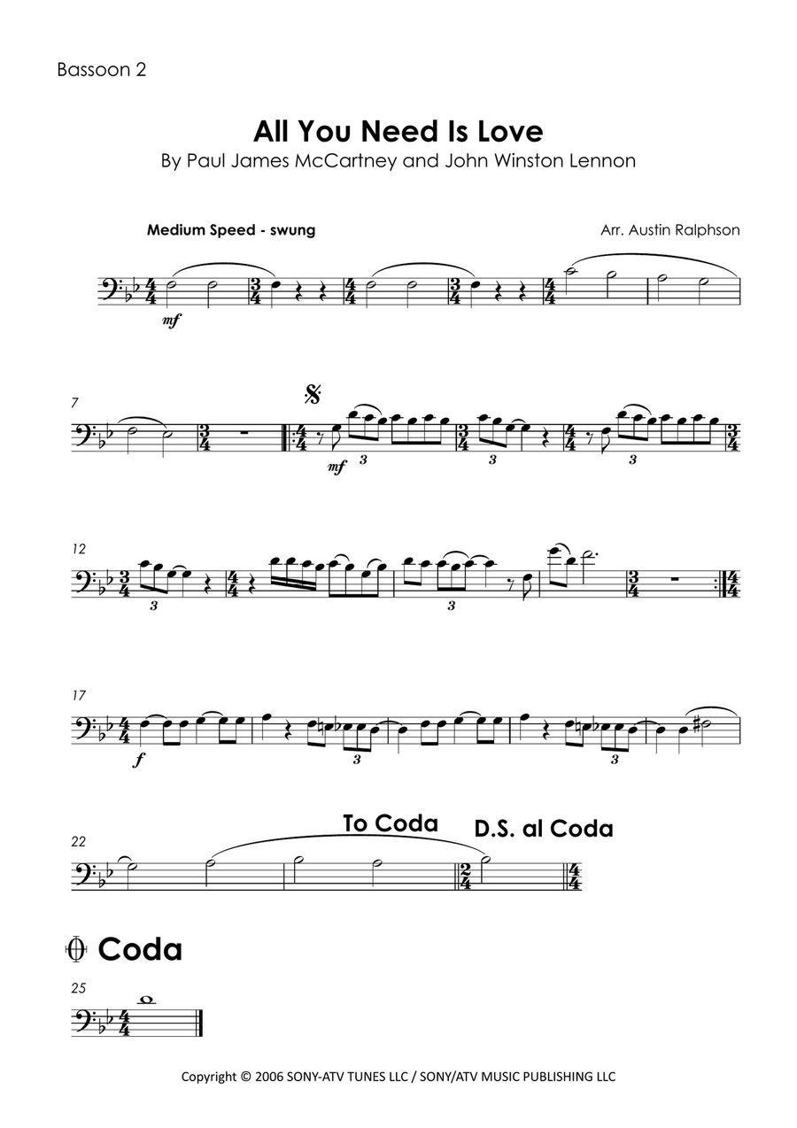 All You Need Is Love Bassoon Quartet scores gallery preview page 4