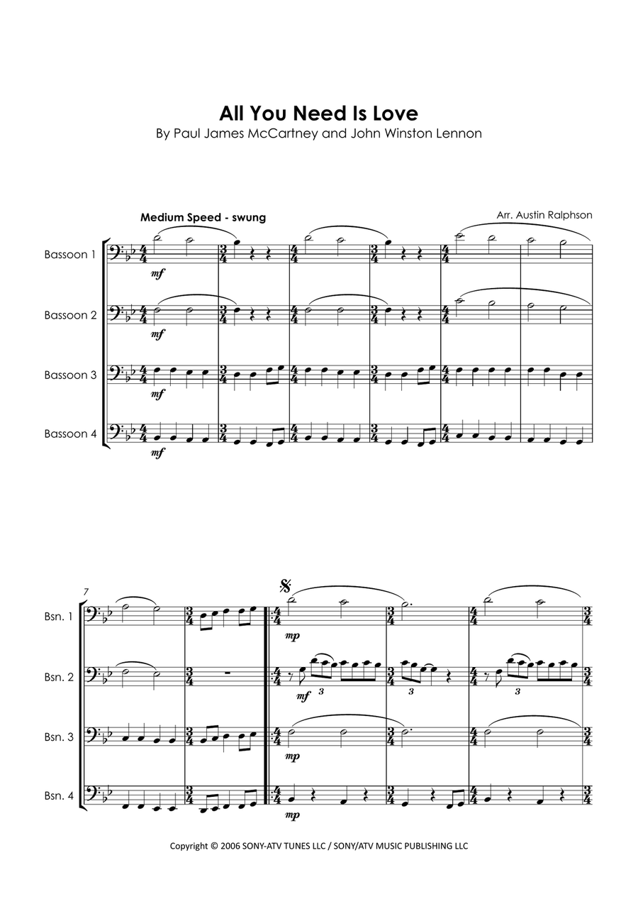 All You Need Is Love Bassoon Quartet scores gallery preview page 5