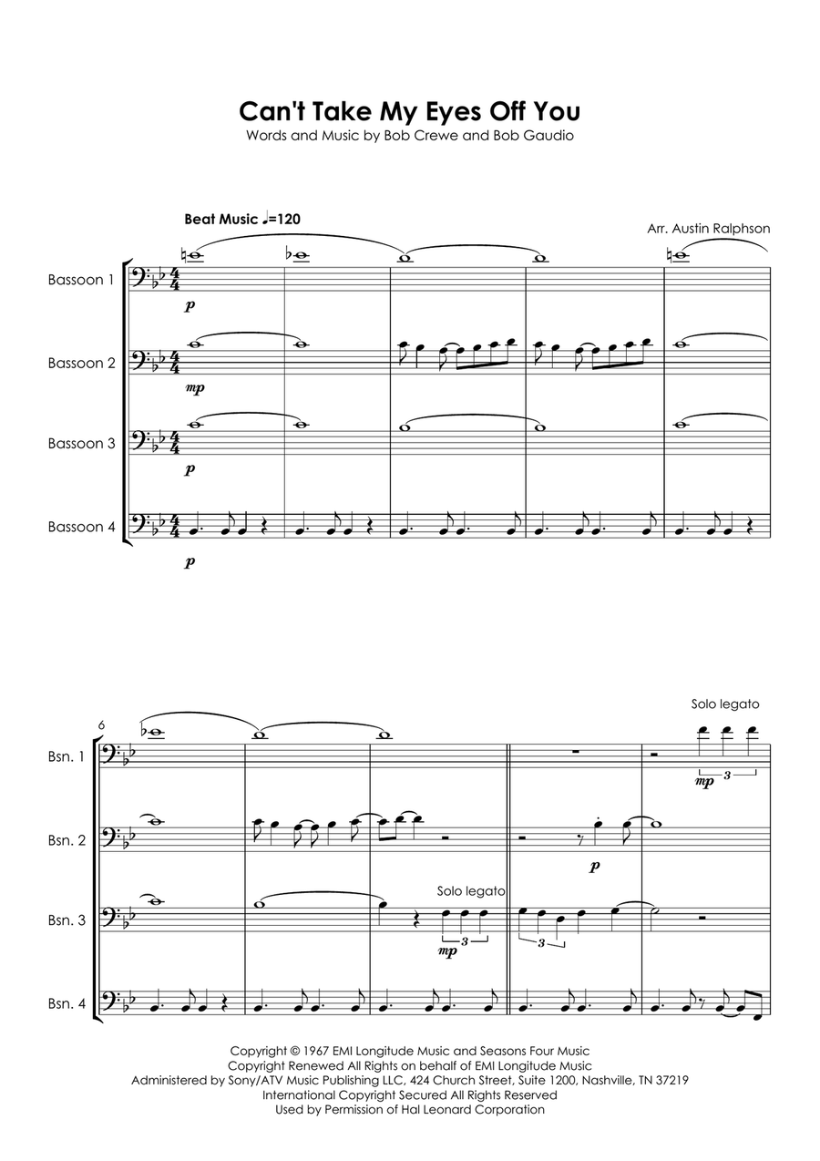 Can't Take My Eyes Off Of You Bassoon Quartet scores gallery preview page 5