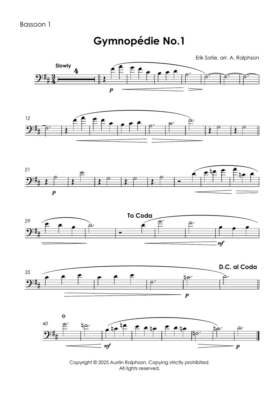 Gymnopedie No.1 - bassoon quartet Bassoon Quartet scores gallery preview page 3