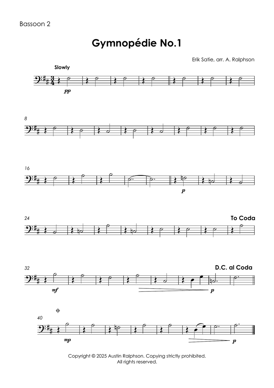 Gymnopedie No.1 - bassoon quartet Bassoon Quartet scores gallery preview page 4