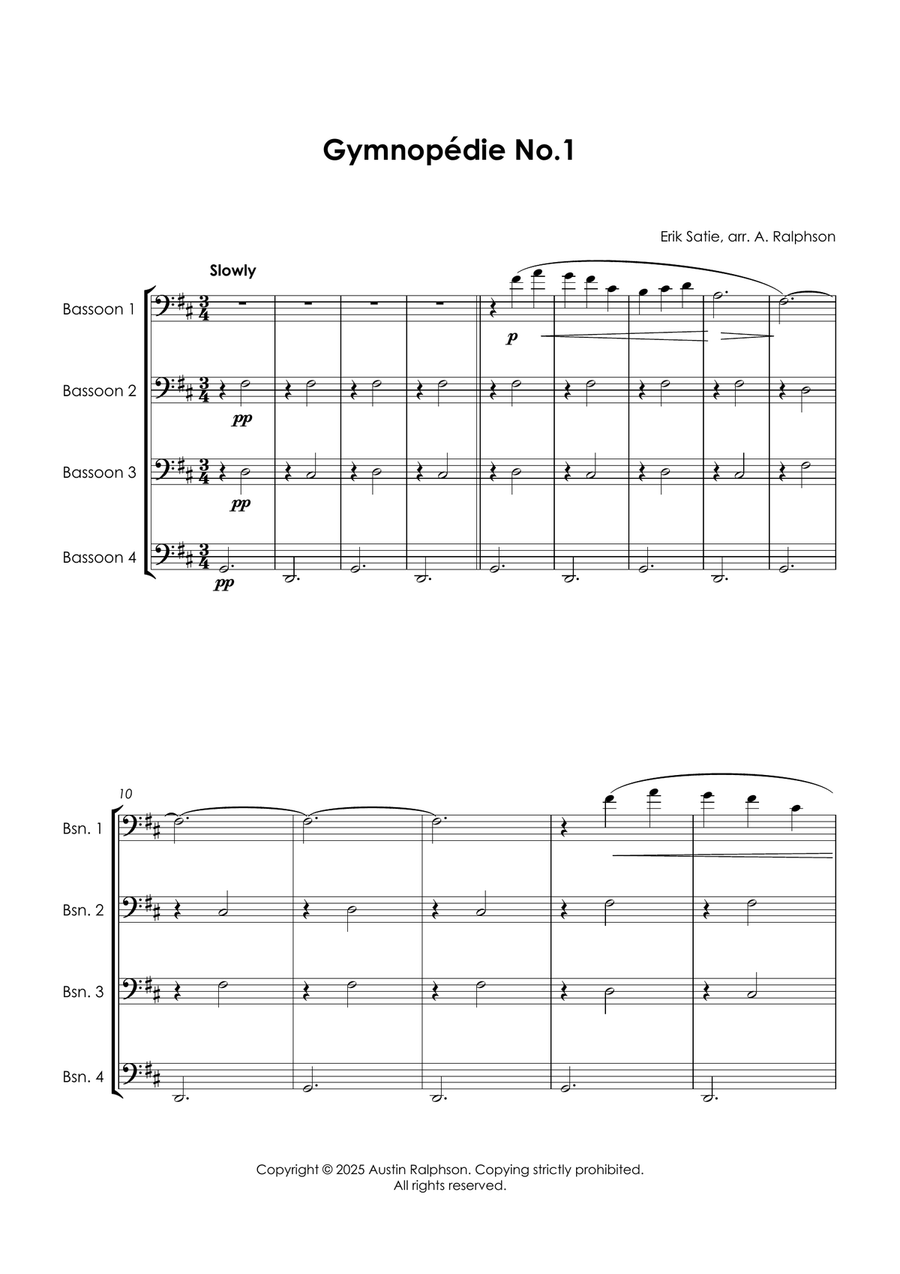 Gymnopedie No.1 - bassoon quartet Bassoon Quartet scores gallery preview page 5