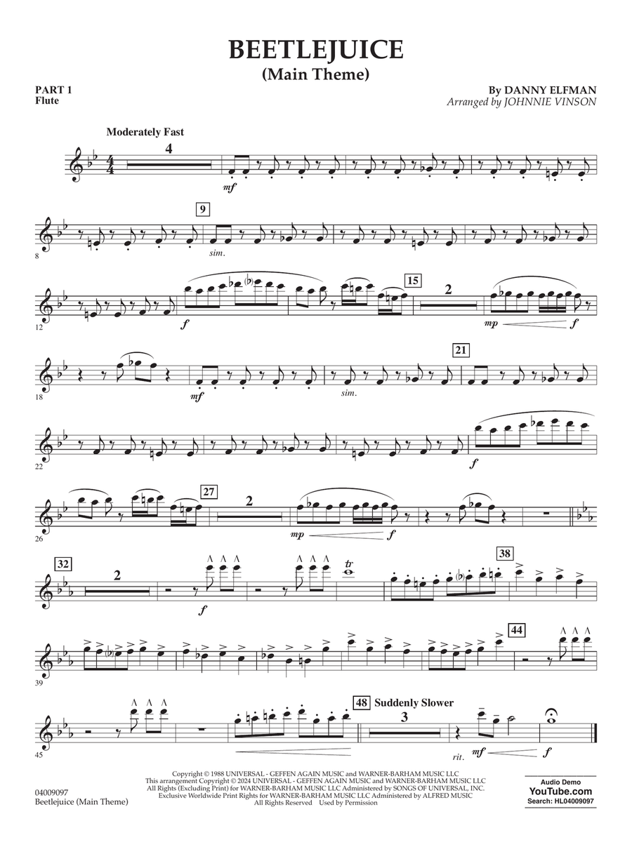 Beetlejuice (Main Theme) (arr. Johnny Vinson) - Pt.1 - Flute Concert Band scores gallery preview page 1