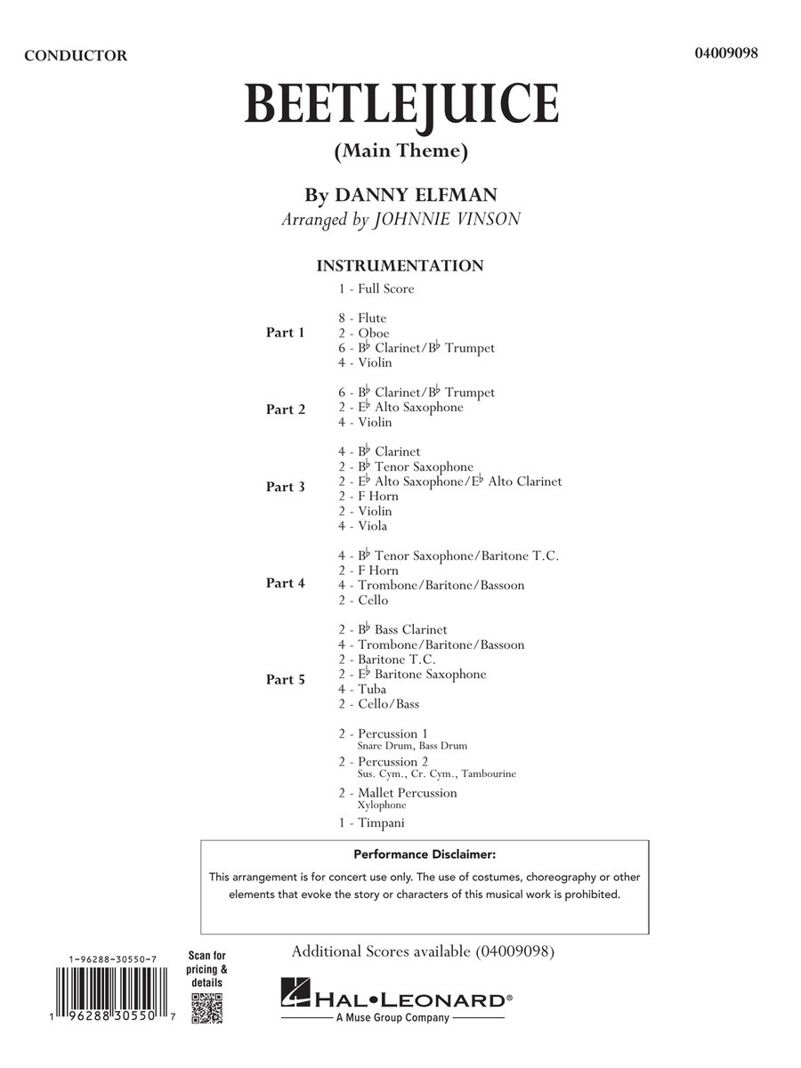 Beetlejuice (Main Theme) (arr. Johnny Vinson) - Conductor Score (Full Score) Concert Band scores gallery preview page 1